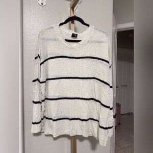 Bobeau Black and White Striped Crew Neck Sweater